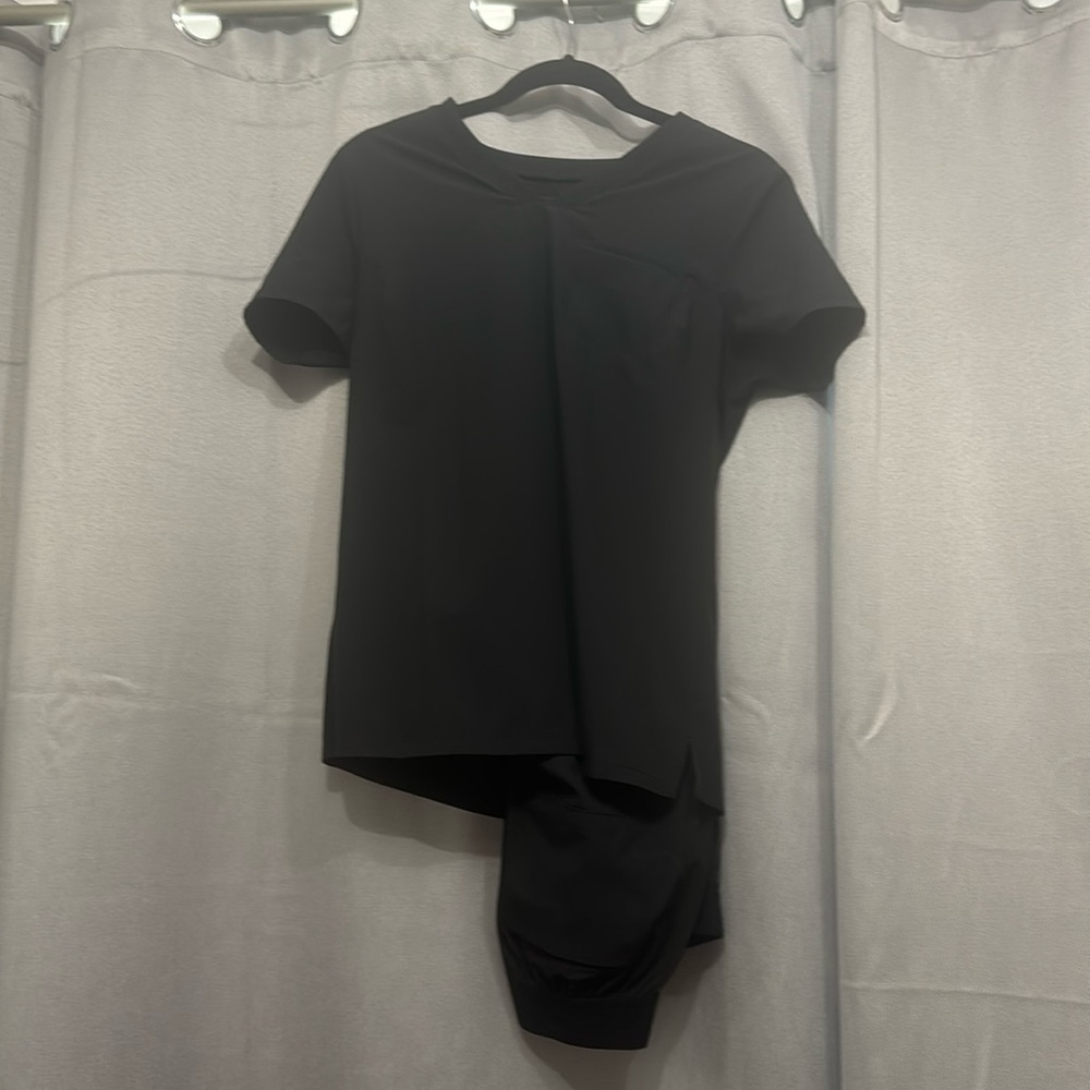 Jaanuu Black Scrub Set Short Sleeve Top and Long Pants